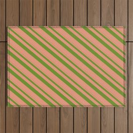[ Thumbnail: Green & Dark Salmon Colored Lines/Stripes Pattern Outdoor Rug ]