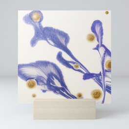 fluid flowers blue and gold Mini Art Print