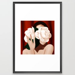 Beautiful Portrait Woman White Rose Framed Art Print