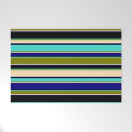 [ Thumbnail: Turquoise, Green, Beige, Blue & Black Colored Striped/Lined Pattern Welcome Mat ]