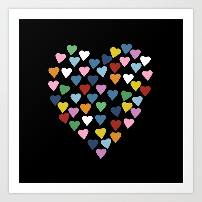 Hearts Heart Black Art Print