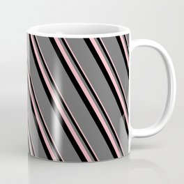 [ Thumbnail: Light Pink, Black, and Dim Gray Colored Lines/Stripes Pattern Coffee Mug ]