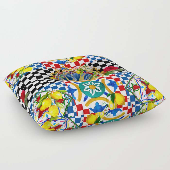 Sicilian sun,tiles,summer,majolica,lemon art Floor Pillow