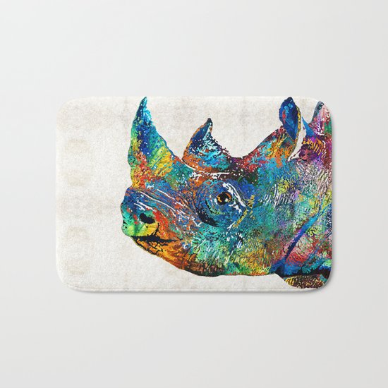 Rhino Rhinoceros Art - Looking Up - By Sharon Cummings Bath Mat
