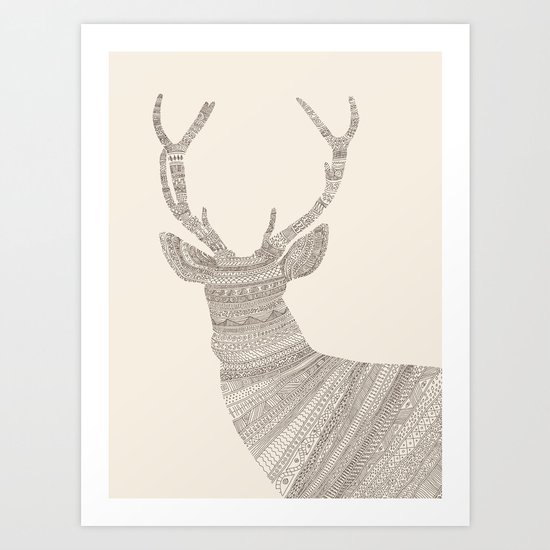 Stag / Deer (On Beige) Art Print