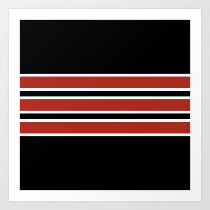 70s Style Black Red White Retro Stripes Xipe Art Print