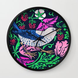 William Morris Bird & Flower Tile, Navy & Fuchsia Wall Clock