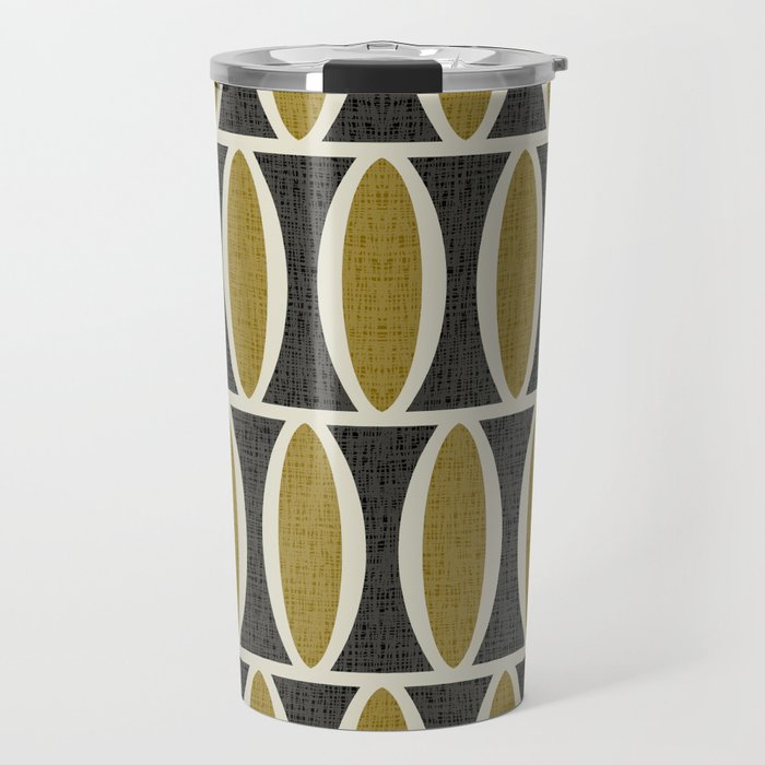 Retro Mid Century Modern Geometric Oval Pattern 233 Black Gold and Beige Travel Mug