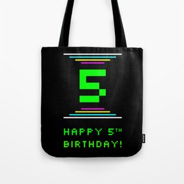[ Thumbnail: 5th Birthday - Nerdy Geeky Pixelated 8-Bit Computing Graphics Inspired Look Tote Bag ]