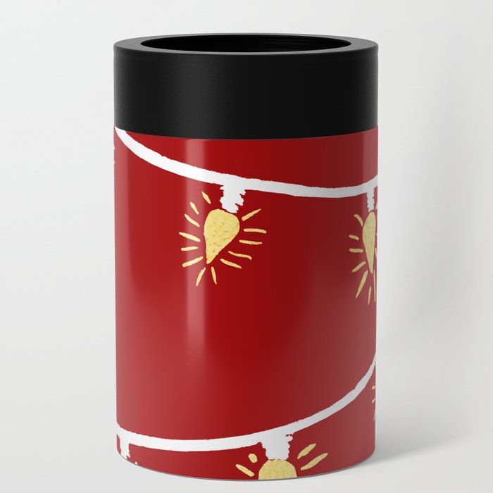 Red and gold Christmas lights Can Cooler