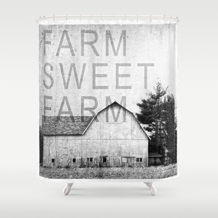 Farm Sweet Farm Black And White Shower Curtain By