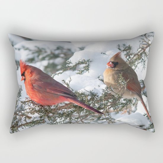 Sunny Winter Cardinals (square) Rectangular Pillow