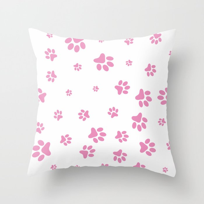 Hot Pink Pet paw pattern Throw Pillow