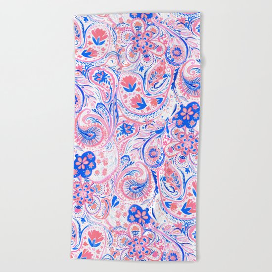 Paisley Watercolor Blue Beach Towel