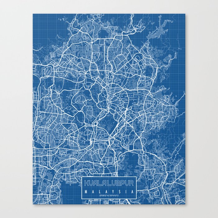 Kuala Lumpur City Map of Malaysia - Blueprint Canvas Print