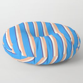 [ Thumbnail: Dark Slate Blue, Beige, Light Salmon & Blue Colored Pattern of Stripes Floor Pillow ]