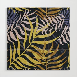 Textured abstract yellow and blue tropical leaves pattern Wood Wall Art