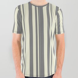 [ Thumbnail: Gray & Beige Colored Striped/Lined Pattern All Over Graphic Tee ]