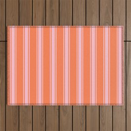 [ Thumbnail: Coral and Pink Colored Pattern of Stripes Outdoor Rug ]