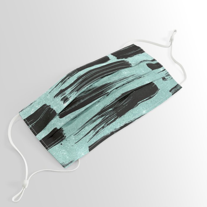 Artistic mint glitter black watercolor brush strokes Face Mask by Pink Water Society6