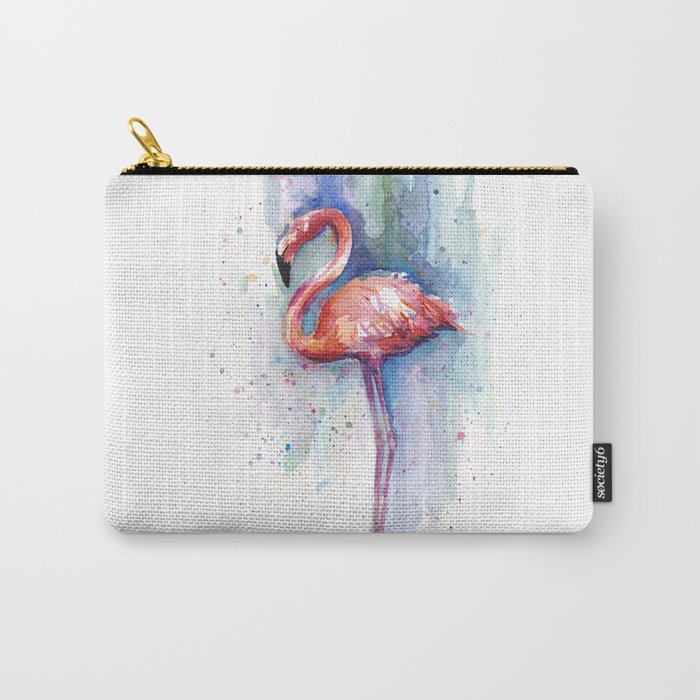 Pink Flamingo Watercolor Tropical Animals Birds Carry-All Pouch