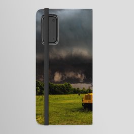 Thunder Bus - Thunderstorm Advances Over Old School Bus on Stormy Spring Day in Oklahoma Android Wallet Case