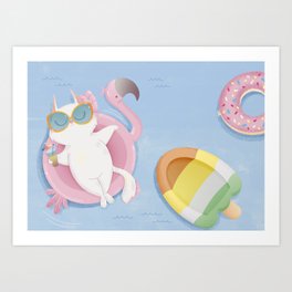 Pool party cat Art Print
