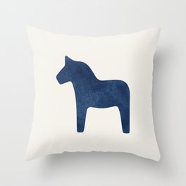 Dala Horse - Navy Blue Throw Pillow
