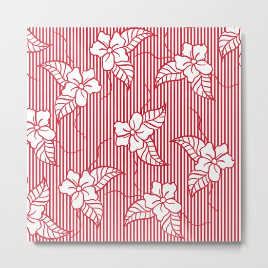 Fashion red flame scarlet white floral hand drawn geometric stripes pattern Metal Print