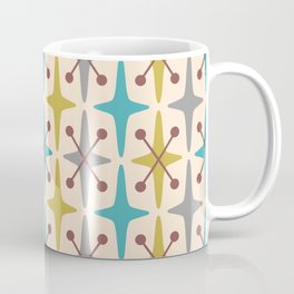 Mid Century Modern Abstract Star Pattern 441 Gray Brown Turquoise Olive Green Mug