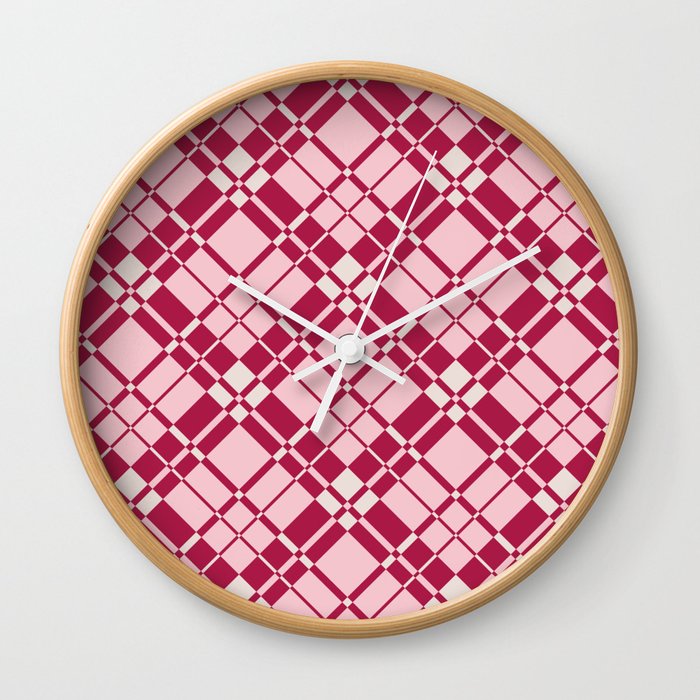 Red and pink gingham checked Wall Clock