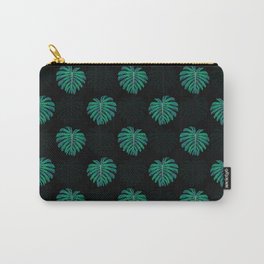 Tropical Green Monstera Leaf Black Pattern Carry-All Pouch | Blackcolor, Tealcolor, Philodendron, Monsteradeliciosa, Foliagedecor, Tropicalleafdesign, Tropicalforest, Summerdecor, Greenmonstera, Greencolor 