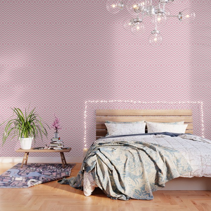 Chevron Stripes Pink White Wallpaper By Vintageappeal623