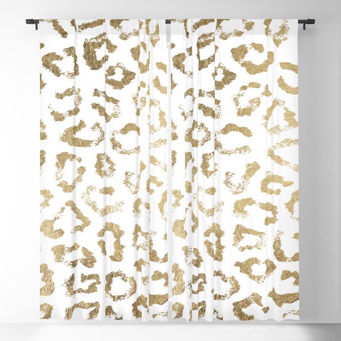 Modern white chic faux gold foil leopard print Blackout Curtain by Pink ...
