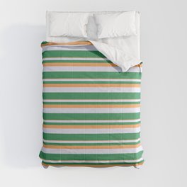 [ Thumbnail: Brown, Lavender, and Sea Green Colored Lines Pattern Comforter ]