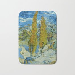 Two Poplars In The Alpilles Saint-Remy Van Gogh Bath Mat | Twopoplars, Starrynight, Painting, Oil, Oilpainting, Bluesky, Masterpiece, Classicart, Museum, Alpilles 