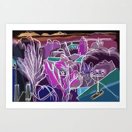Landscape from my Home at Night in Colors - Piliscsev "Landscape Drawings" Art Print | Nightlandscape, Digitallandscape, Piliscsev, Abstractlandscape, Drawing, Istvanocztos, Landscape, Landscapeart, Landscapedesign, Inklandscape 
