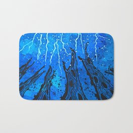 Lightnings and thunder over the forest Bath Mat | Forest, Nikolatesla, Thunder, Painting, Lightnings, Blue, Night, Storm, Dark, Abstract 