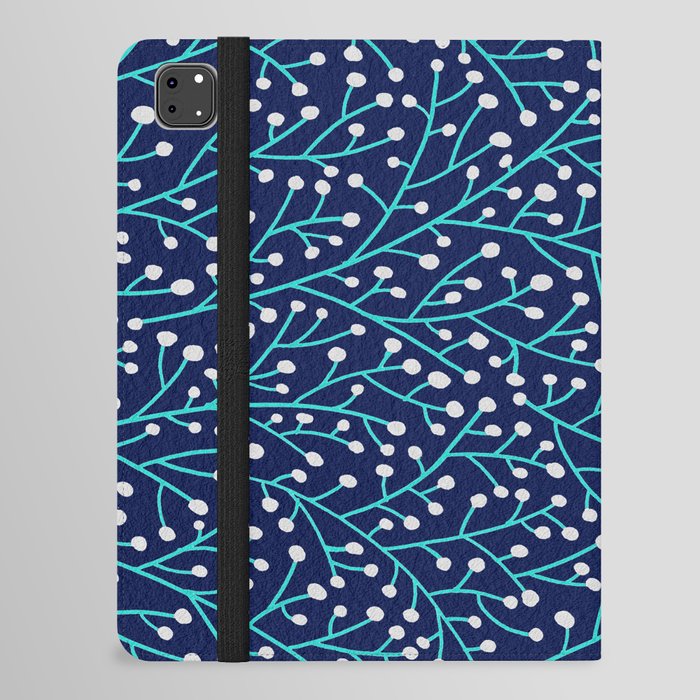 Berry Branches - Turquoise on Navy iPad Folio Case