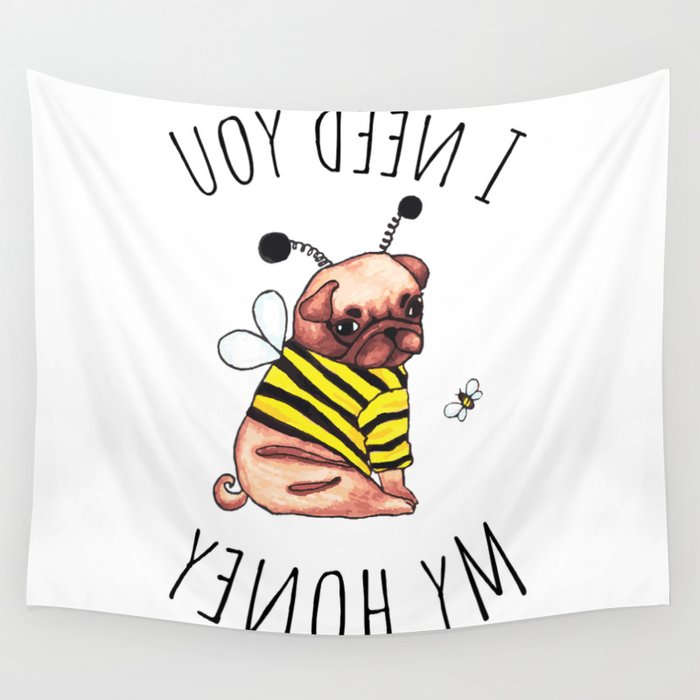 Lettering Honey Loving Character Colored Pencil Wall Tapestry