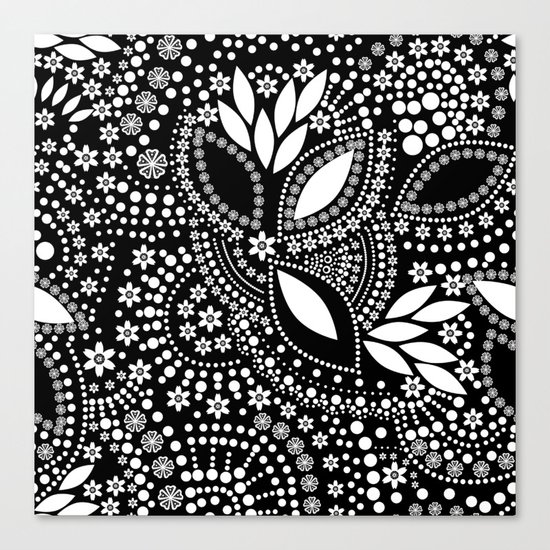 Placer of white beads on a black background . Canvas Print