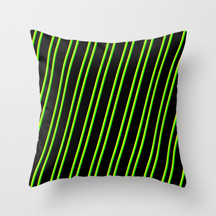Black, Yellow, and Lime Colored Pattern of Stripes Throw Pillow