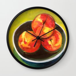 Three Peaches in a Bowl Wall Clock