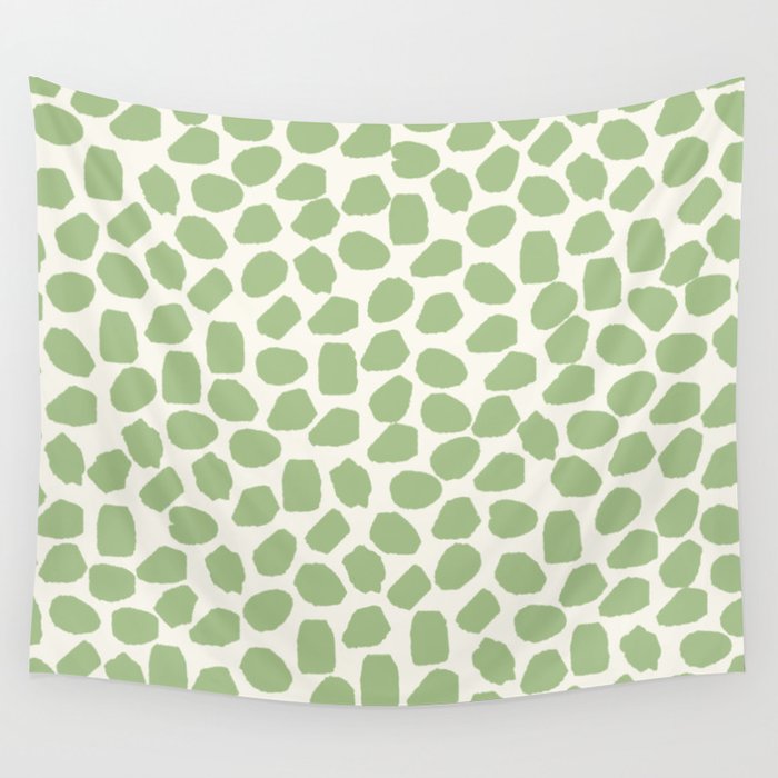 Ink Spot Pattern Light Sage Green and Cream Wall Tapestry