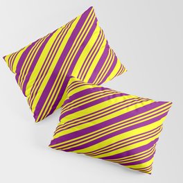 [ Thumbnail: Purple and Yellow Colored Lined Pattern Pillow Sham ]