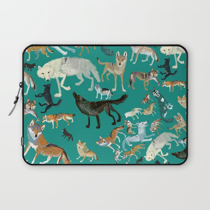 Wolves of the World Green pattern Laptop Sleeve