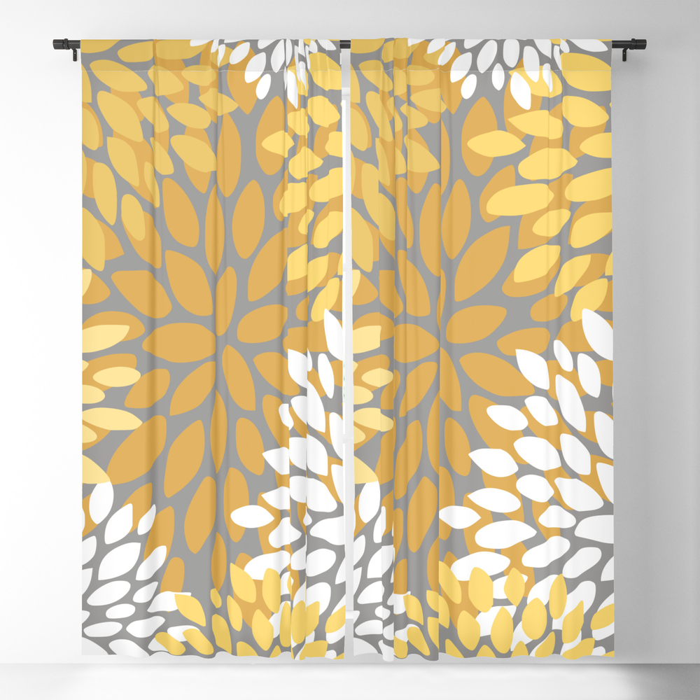Floral Pattern, Yellow, Pale Yellow and Gray Blackout Window Curtains by meganmorrisart