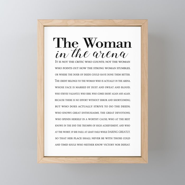 Daring Greatly Quote, Woman in the Arena - Inspirational Gift for Woman Entrepreneur Framed Mini Art Print