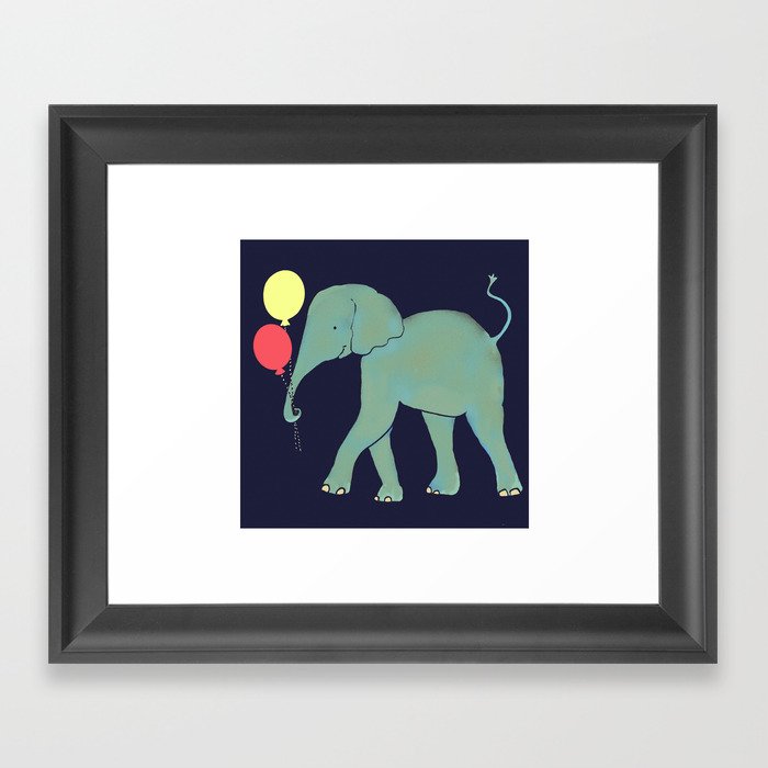 Baby Elephant with Balloons  Framed Art Print
