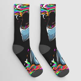 Shark In The Rainbow Ocean Socks